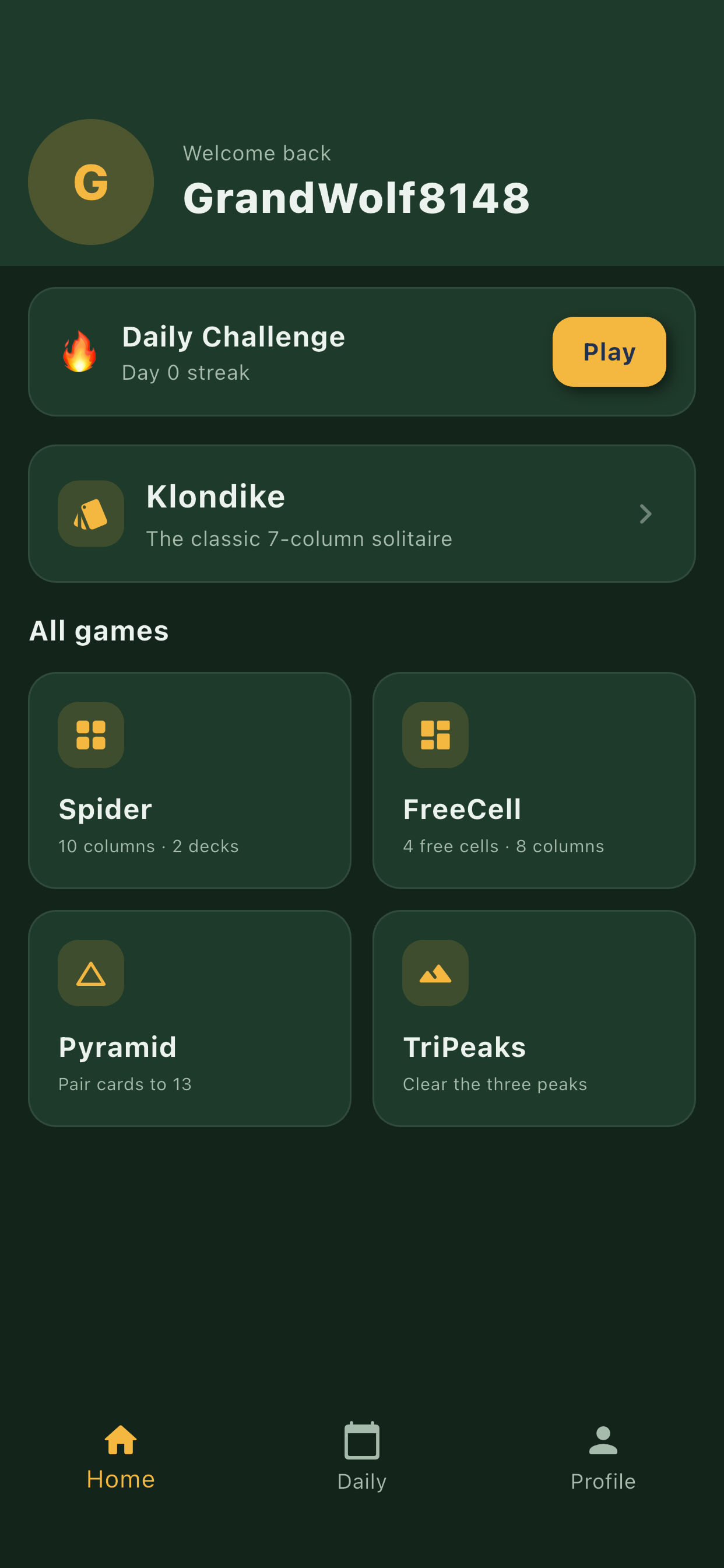 Pocket Solitaire game picker